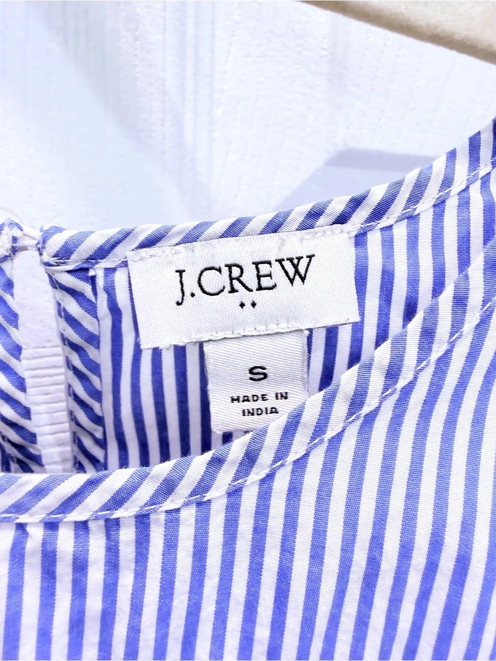 J. Crew Blue and White Striped Smocked Puff-Sleeve Blouse